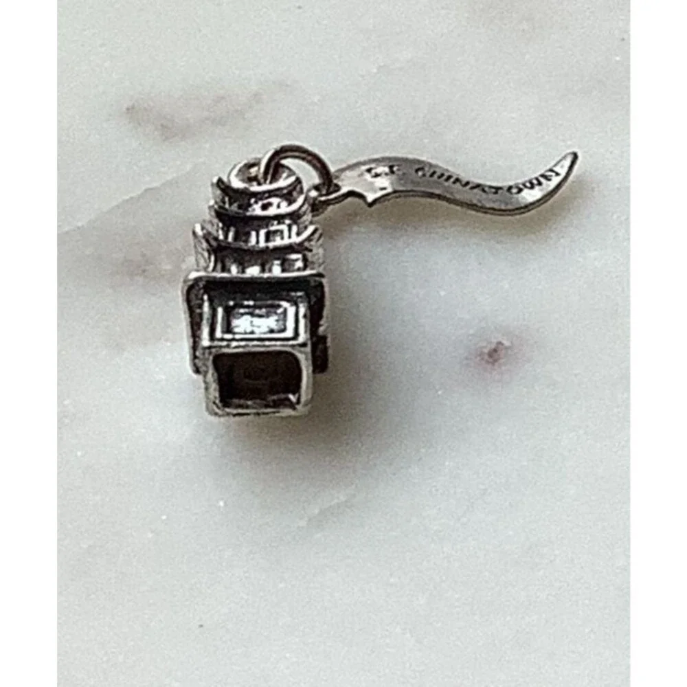 Vintage Chinatown Charm San Francisco Pagoda Nickel Silver Pendant Signed